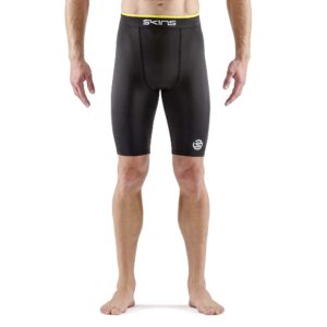 SKINS SERIES-1 MENS DOUBLE WAISTBAND HALF TIGHTS Black/Zest