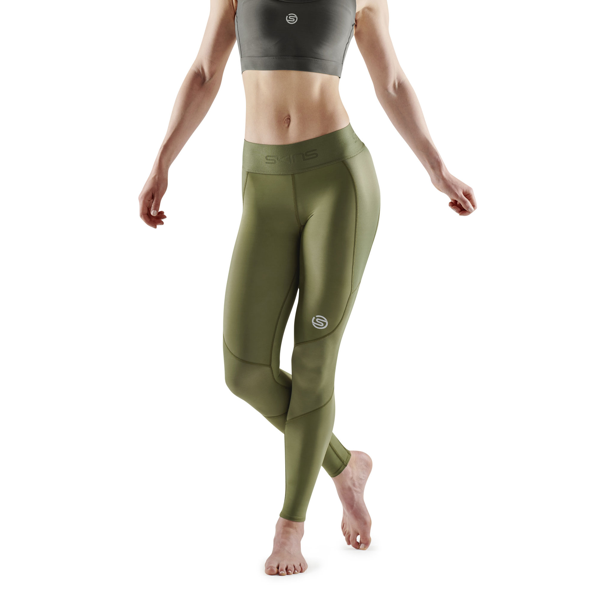 SKINS SERIES-3 WOMEN'S LONG TIGHTS PKT KHAKI