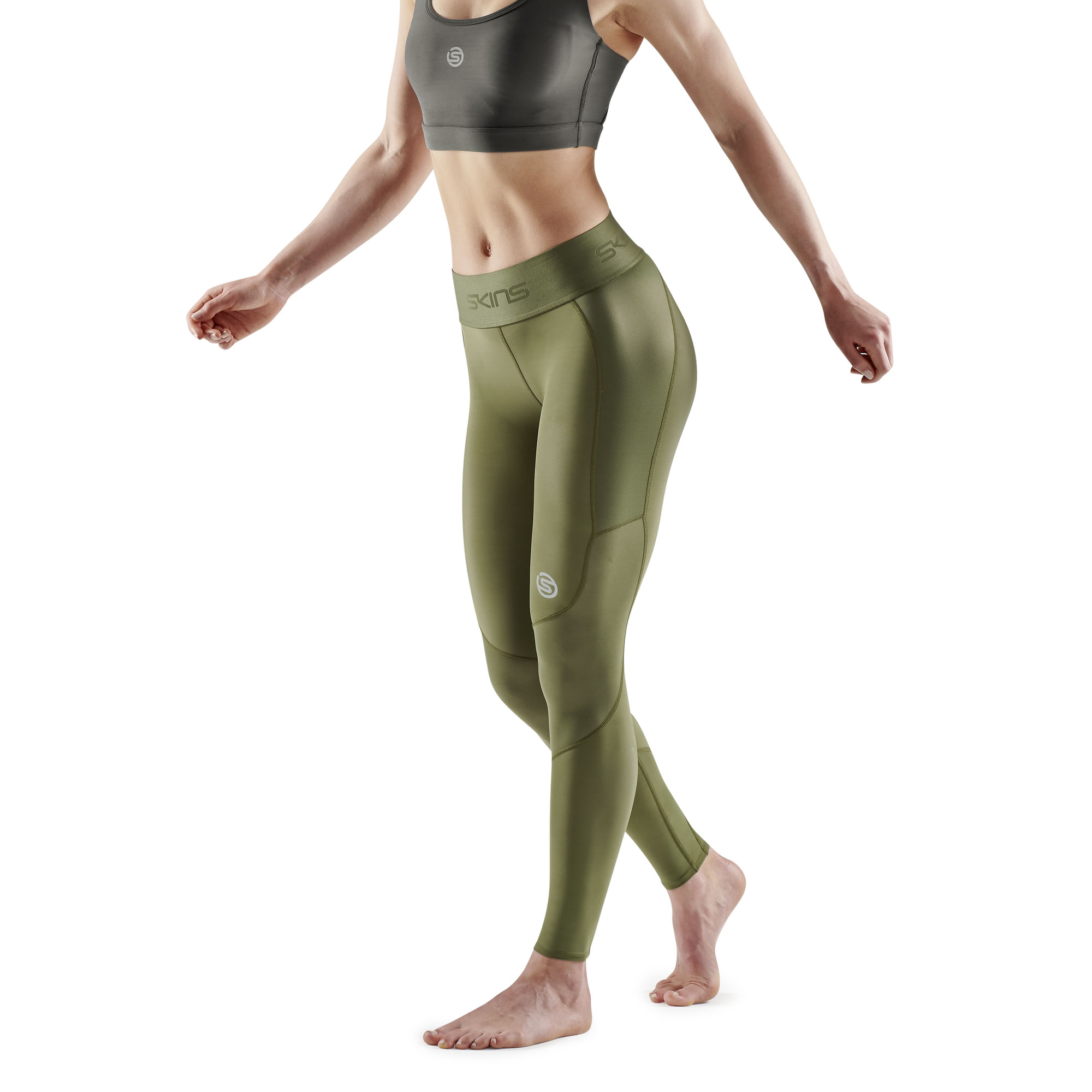 SKINS SERIES-3 WOMEN'S LONG TIGHTS PKT KHAKI - Image 3
