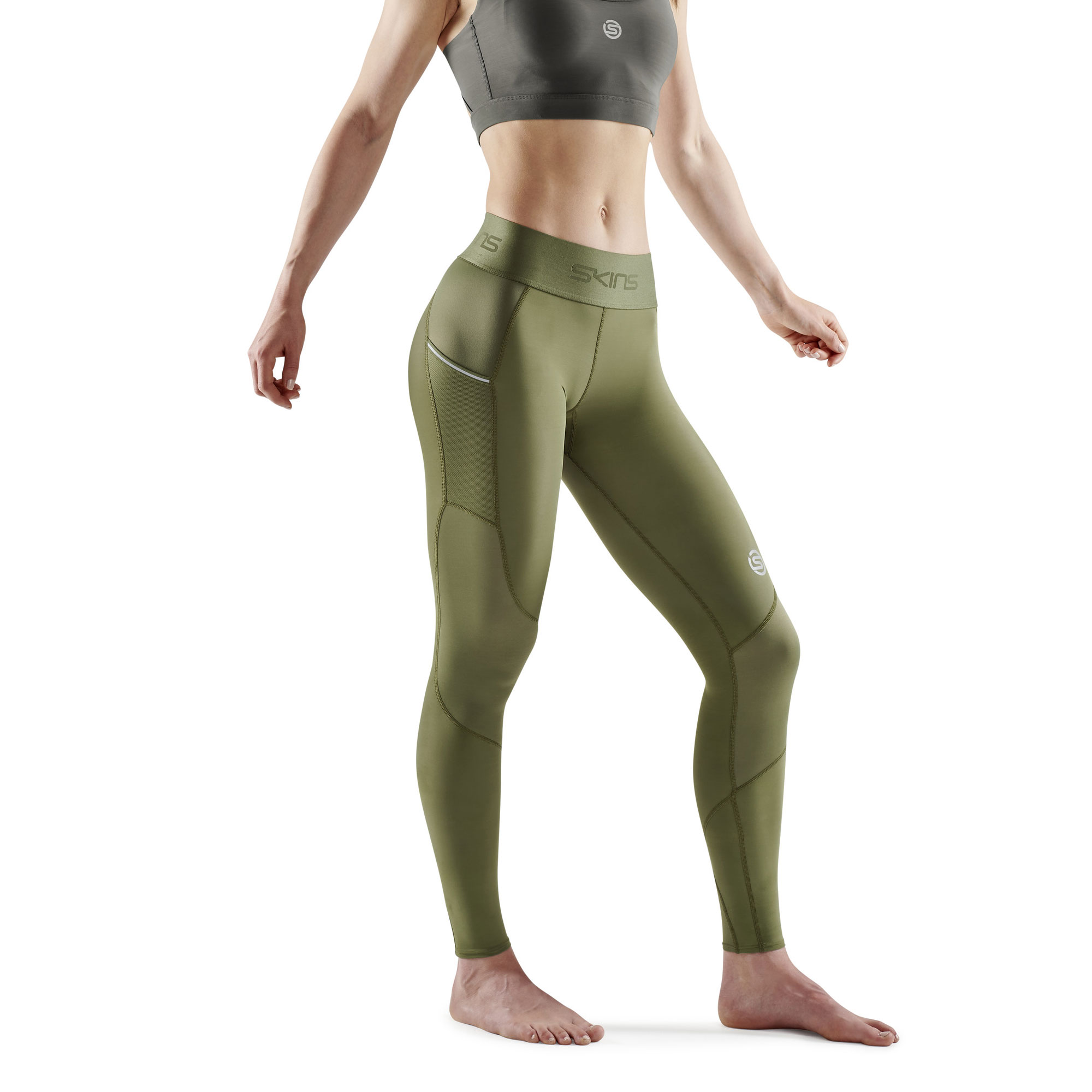 SKINS SERIES-3 WOMEN'S LONG TIGHTS PKT KHAKI - Image 4