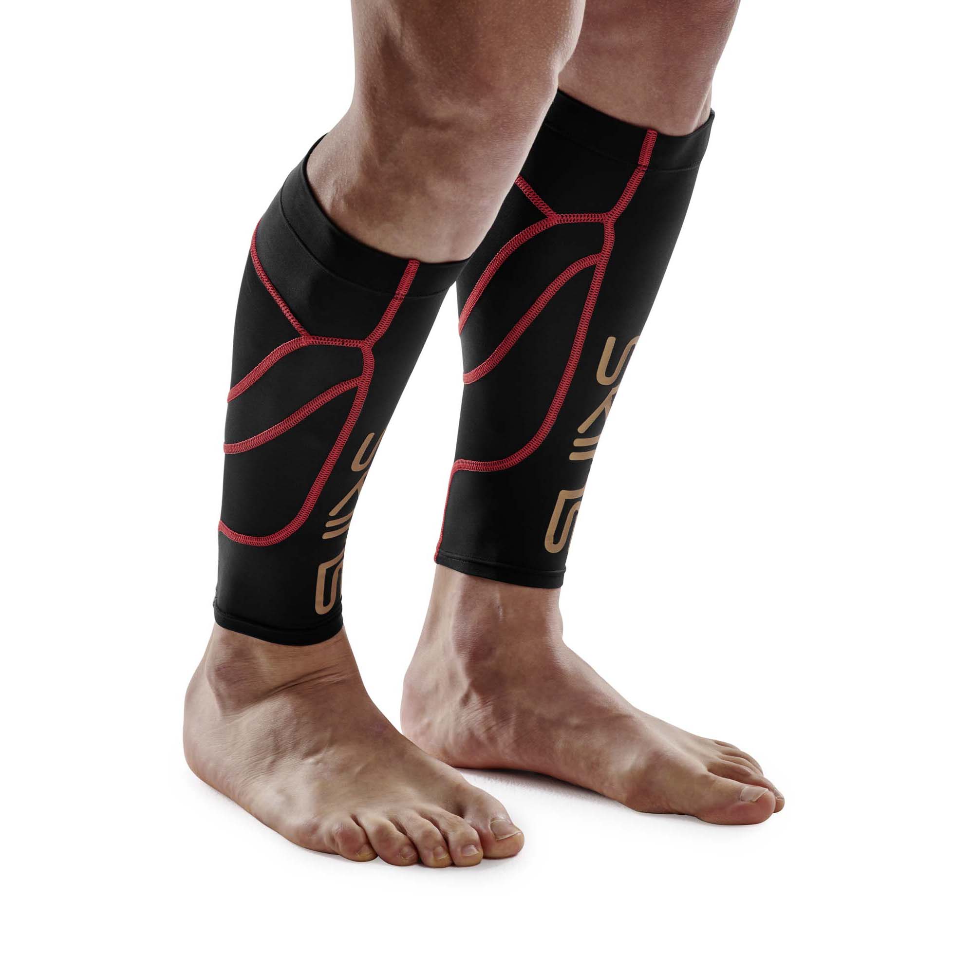 SKINS SERIES-5 Unisex 3D Calf Sleeves Black/Ruby Red - Image 2