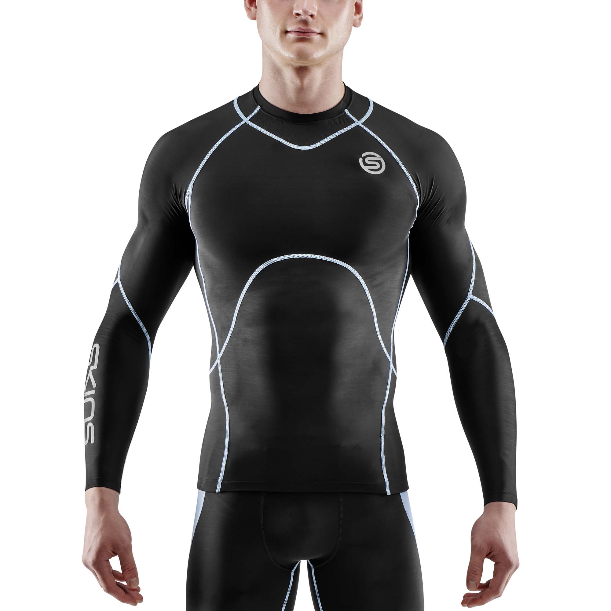 SKINS SERIES-3 Mens Top L/S Black/Retro Blue