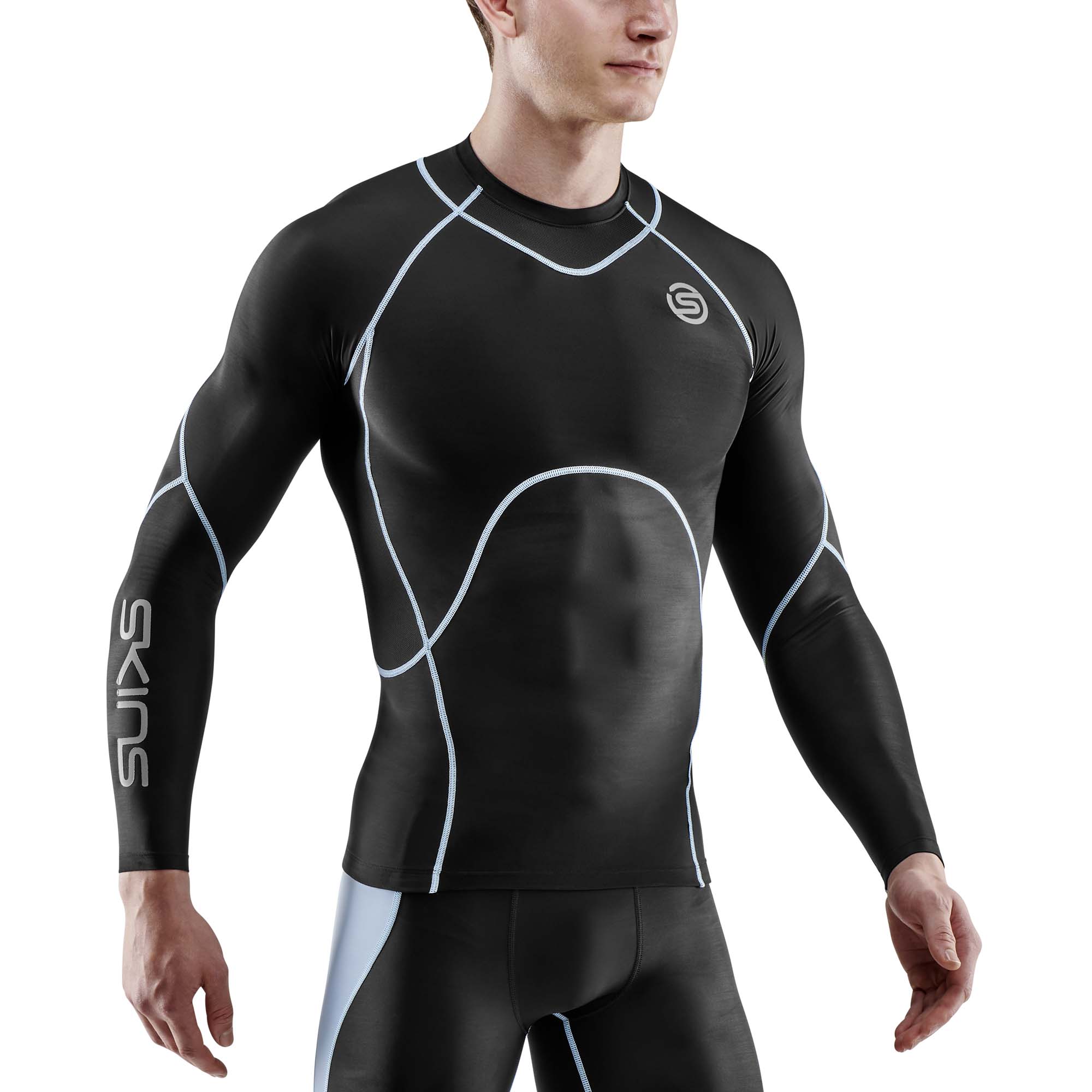 SKINS SERIES-3 Mens Top L/S Black/Retro Blue - Image 2