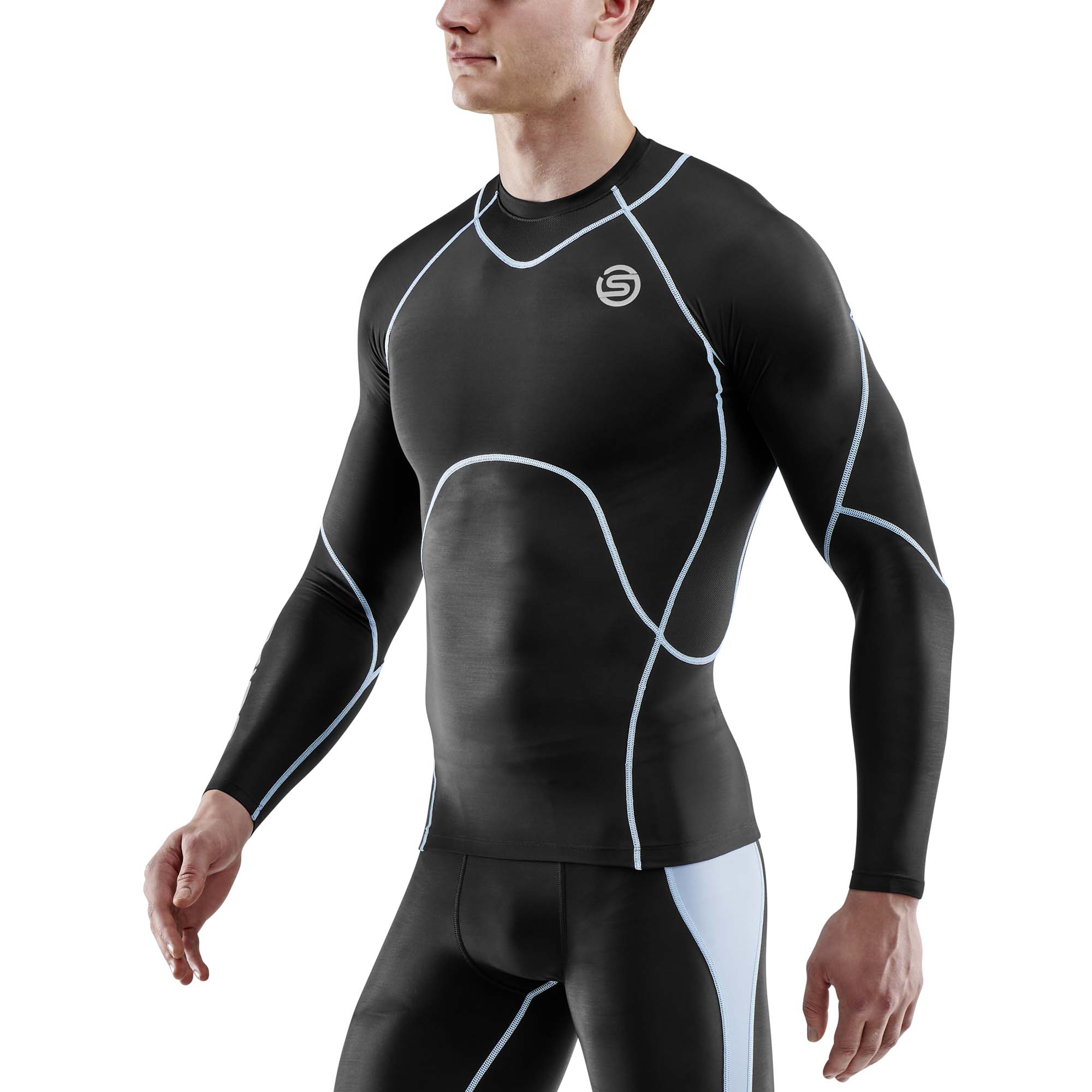 SKINS SERIES-3 Mens Top L/S Black/Retro Blue - Image 3