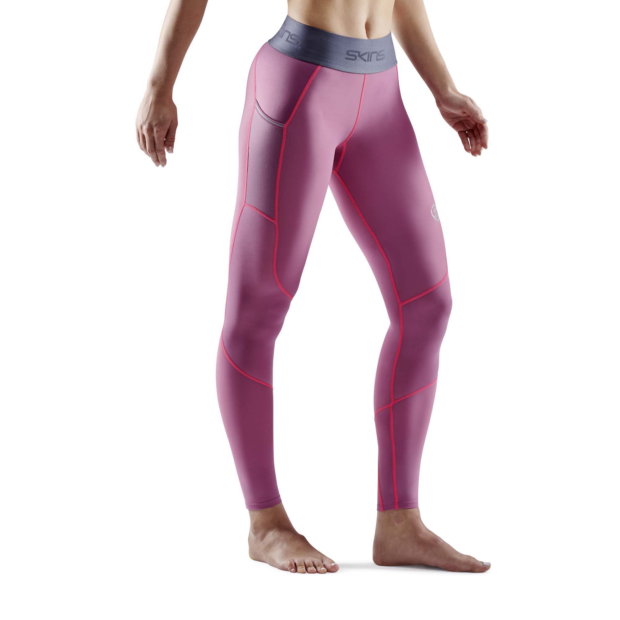 SKINS SERIES-3 Womens Long Tights PKT Wine Purple/Wine Purple - Image 3