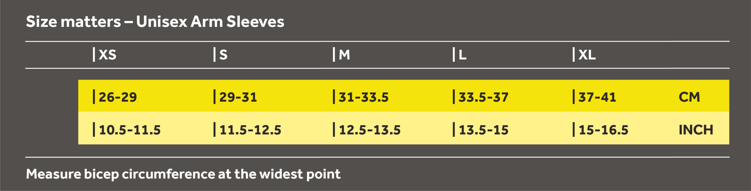 Unisex Arm Sleeve Size Chart Dark