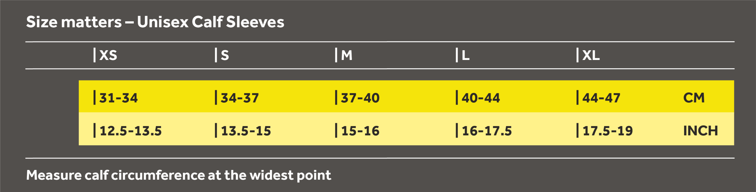 Unisex Calf Sleeve Size Chart Dark