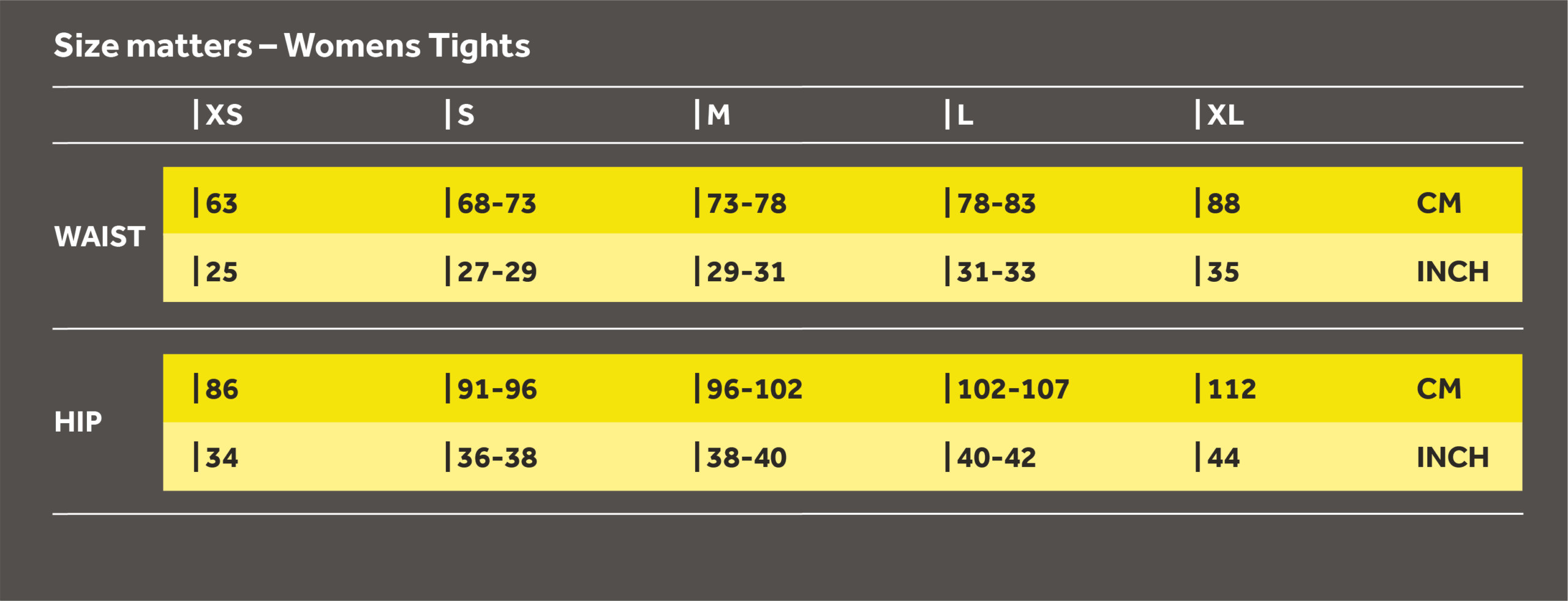 Womens Tights Size Chart Dark