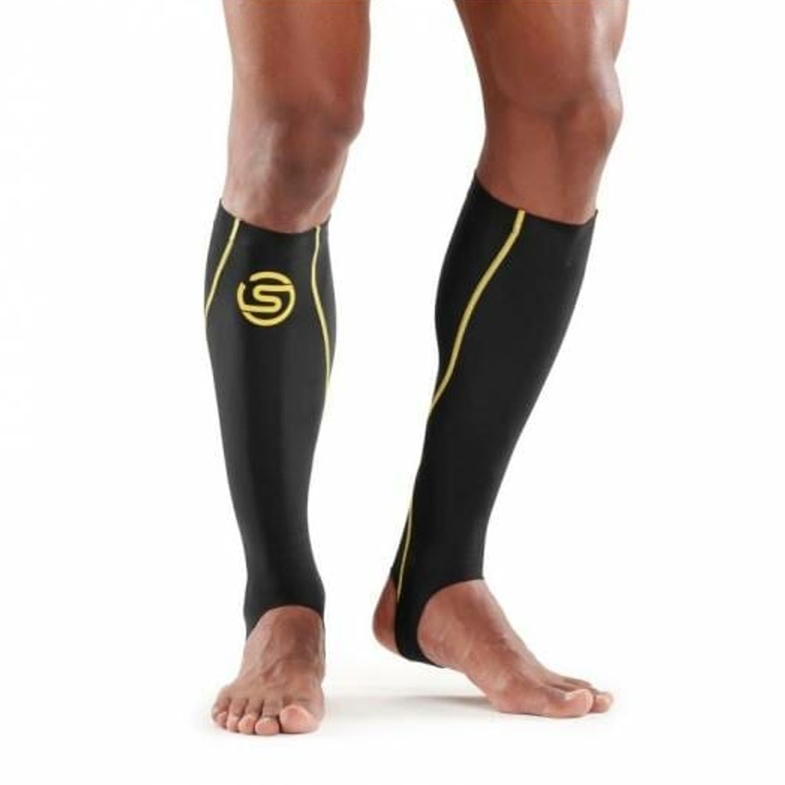 SKINS Unisex Essential Calftights with Stirrup Blk/Yellow - SKINS  Compression UK